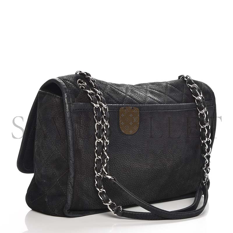 CHANEL LARGE ULTRA SOFT SUEDE CALFSKIN NATURAL BEAUTY FLAP BLACK  (33*22*9cm)